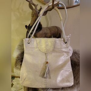 Chi by Falchi Iridescent White Lambskin Tote bag Purse